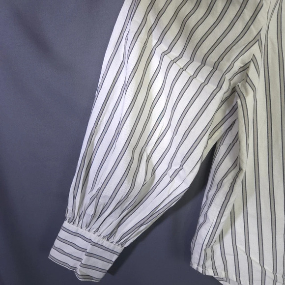 Old Navy Stripes Button Down Blouse  Light‎ Puff Sleeve Light Academia Size L - Picture 2 of 8